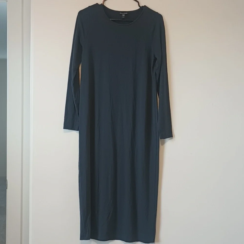 Eileen Fisher Blue Sheath Dress Long Sleeve Crew Neck Slim Fit Dress - Picture 5 of 8